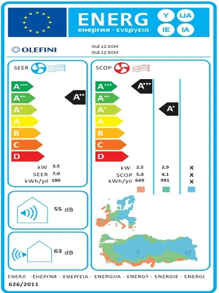 OLEFINI HITECH DCM 12000 BTU DUVAR TİPİ INVERTER SPLİT KLİMA A++ - 2