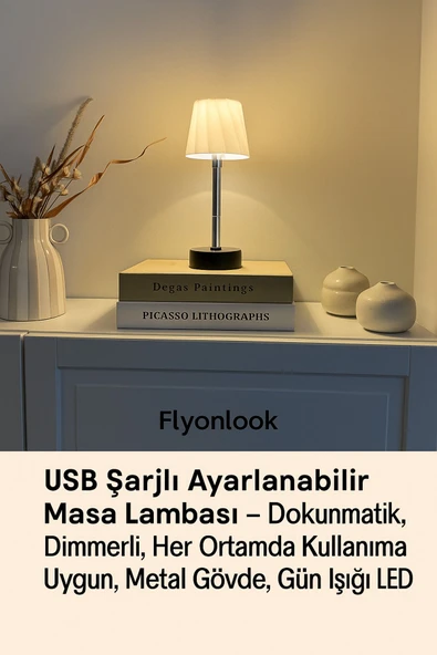 Şarjlı Masa Lambası. Dokunmatik, Dimmerli, Her Ortamda , Ayarlanabilir Metal Gövde, Gün Işığı LED