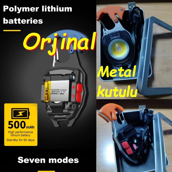 Büyük Boy 10,5 Cm Acil Durum Kamp Feneri Anahtarlık Usb Çakmaklı Cam Kırıcı Kemer Kesici Deprem Fen - Resim 2