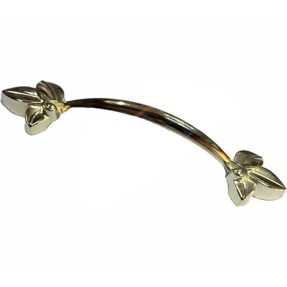 Dekoratif Zamak Yaprak Kulp - 96mm, Sarı, 100 Adet - 1