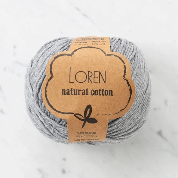 Loren Natural Cotton Gri El Örgü İpi - R079 - 33925 ürün görseli
