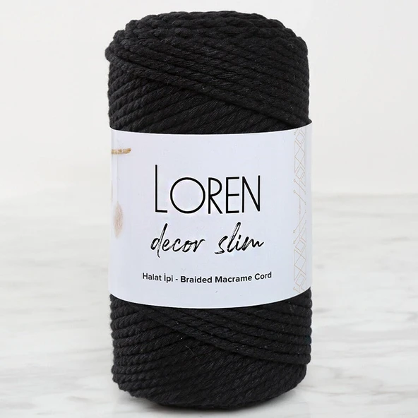 Loren Decor Slim 3 Büküm Makrome İpi Siyah - L006 ürün görseli