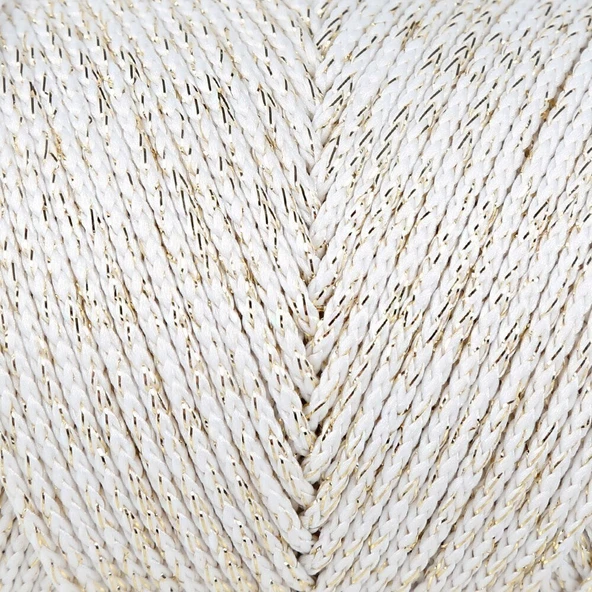 Loren Soft Star Makrome İpi Sarı Simli Krem RM103 - Resim 2