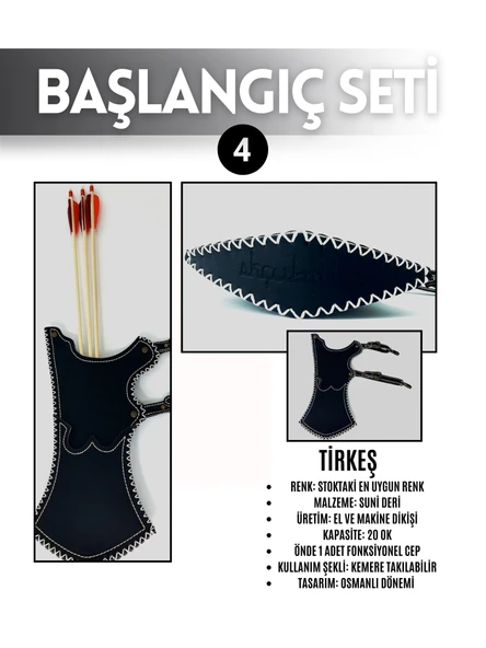 Geleneksel Okçuluk Başlangıç Seti Elif Yay (Kaplamalı) 5 Ok Zihgir Tirkeş - 4