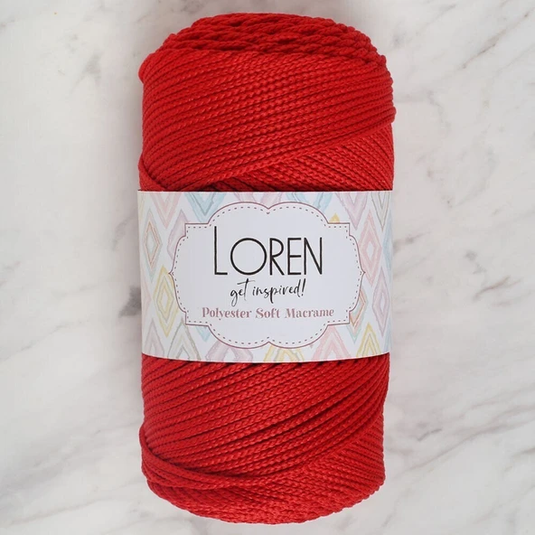 Loren Polyester Soft Macrame Kırmızı El Örgü İpi - LM019 - 34432 ürün görseli
