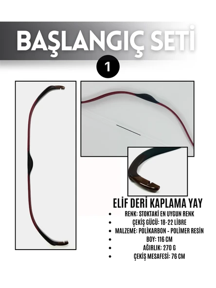 Geleneksel Okçuluk Başlangıç Seti Elif Yay (Kaplamalı) 5 Ok Zihgir Tirkeş - 1