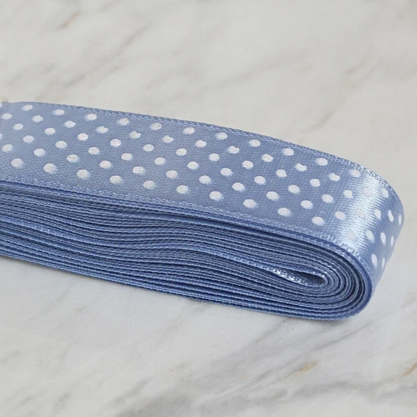 Loren Crafts 2cm 10 mt Mavi Saten Puantiyeli Kurde - Resim 2