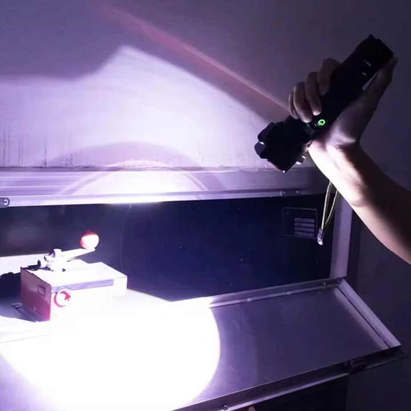 Şarjlı El Feneri | Yüksek Güçlü LED Işık | USB ile Şarj Edilebilir | Su Geçirmez Metal Gövde | Zoom Özellikli - Resim 3