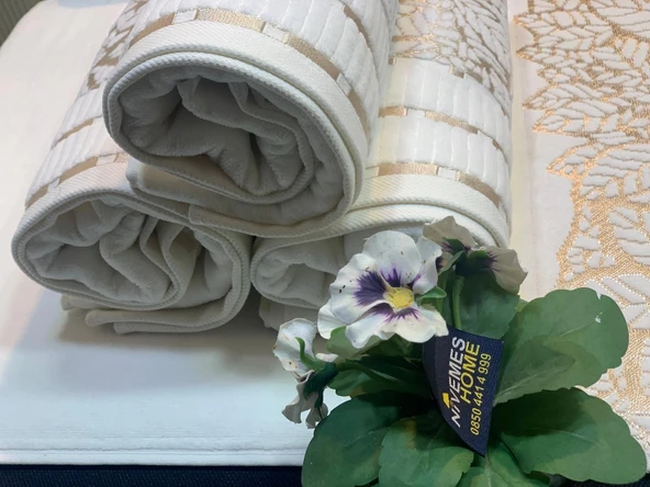 NİVEMESHOME YAPRAK EKRU YÜZ HAVLUSU MÜRDÜM - 6