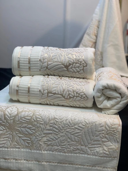 NİVEMESHOME YAPRAK EKRU YÜZ HAVLUSU MÜRDÜM - Resim 5