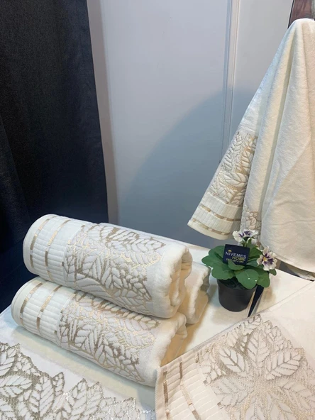 NİVEMESHOME YAPRAK EKRU YÜZ HAVLUSU MÜRDÜM - 4