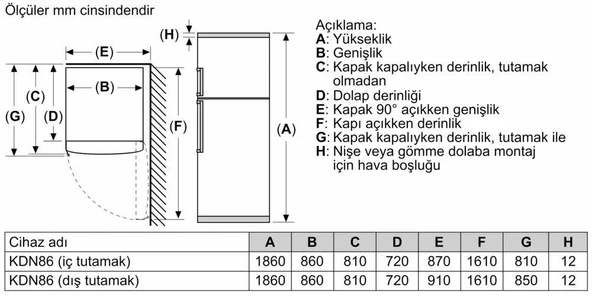 Bosch KDN86AWE1N Buzdolabı Üstten Donduruculu No Frost Beyaz - Resim 9