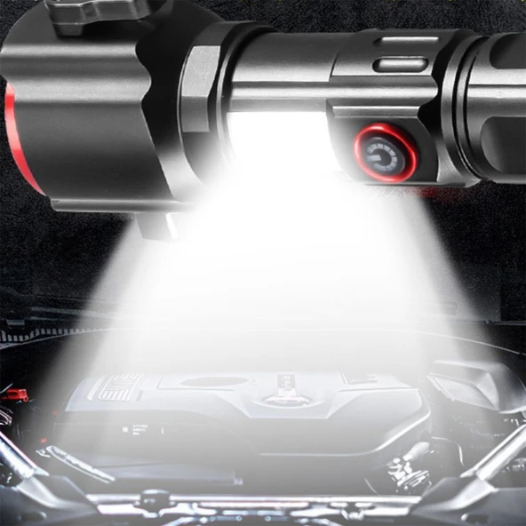 Şarjlı El Feneri | Yüksek Güçlü LED Işık | USB ile Şarj Edilebilir | Su Geçirmez Metal Gövde | Zoom Özellikli - Resim 2