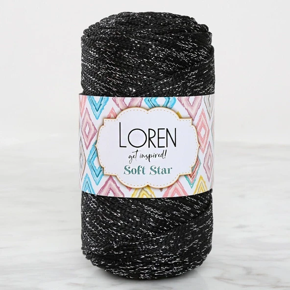 Loren Soft Star Makrome İpi Gümüş Simli Siyah RM10 ürün görseli