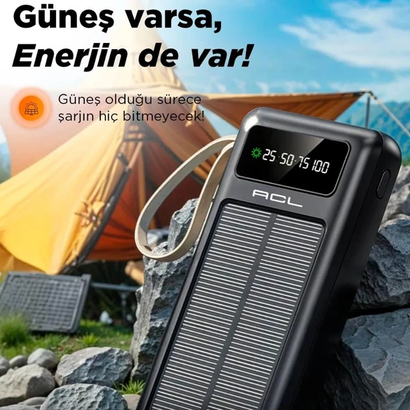 Solar 20,000mAh 5 Cihaz Aynı Anda Şarj Kamp Fenerli Powerbank - 2
