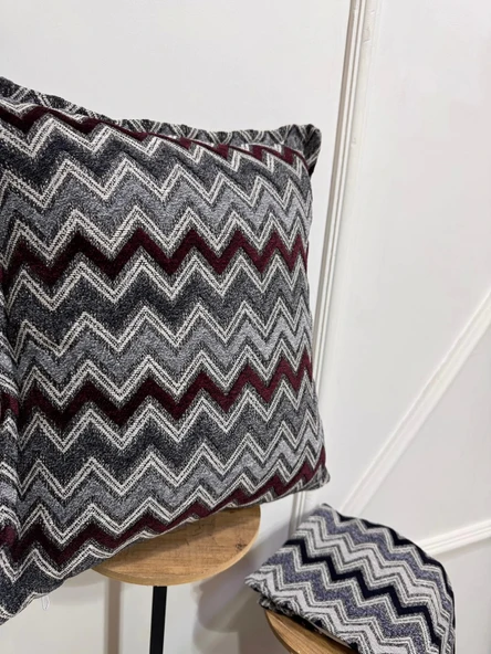 NİVEMESHOME BORDO GRİ  KIRLENT KILIFI 45X45 - Resim 4