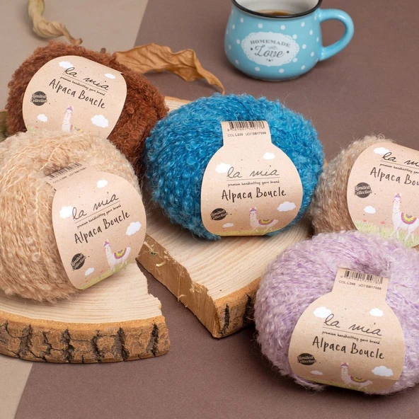 La Mia Alpaca Boucle 50 Gr Lila El Örgü İpi - L346 - 34391 - Resim 3