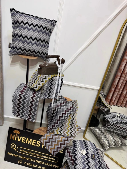 NİVEMESHOME BORDO GRİ ELYAF DOLGULU KIRLENT KILIFI 45X45 - 5