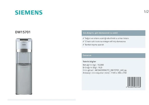 Siemens DW15701 Gizli Damacanalı Su Sebili - Resim 2