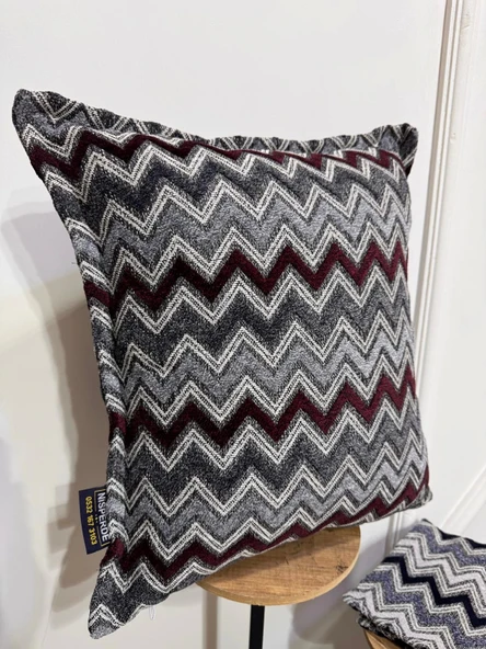 NİVEMESHOME BORDO GRİ ELYAF DOLGULU KIRLENT KILIFI 45X45 - 6