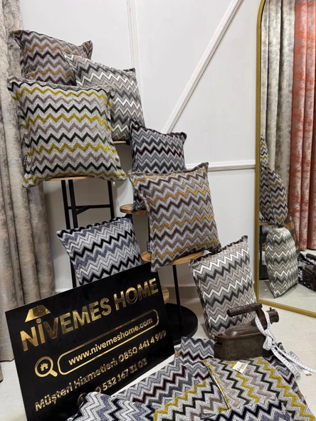 NİVEMESHOME SARI KAHVE  ELYAF DOLGULU KIRLENT KILIFI 45X45 - 2