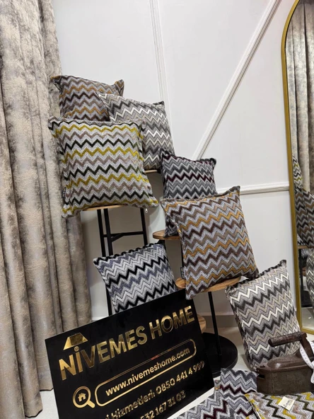 NİVEMESHOME SÜTLÜ KAHVE GRİ ELYAF DOLGULU KIRLENT KILIFI 45X45 - Resim 6