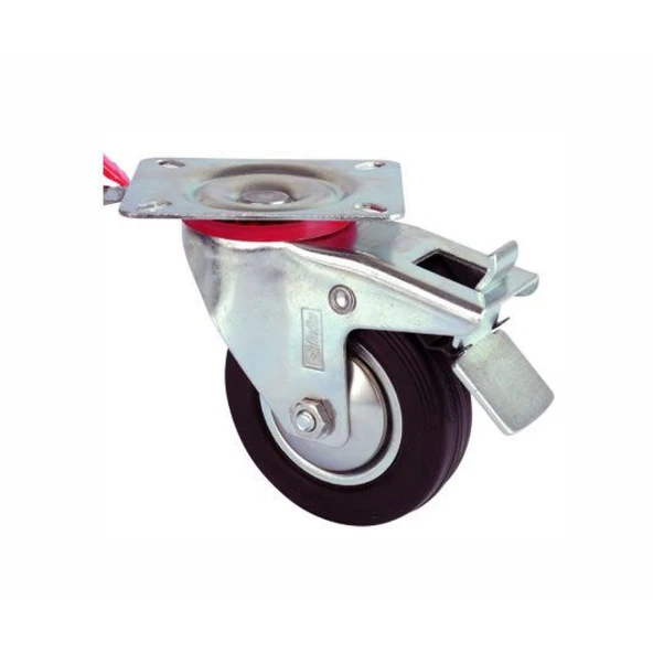 Servis Tekeri - Frenli Tablalı Siyah Döner - Çap 80 mm - 1