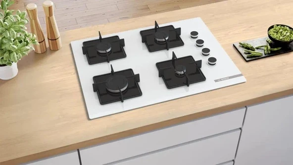 Bosch POP7C2P30O Ocak Ankastre Gazlı Sert Cam Beyaz - Resim 4