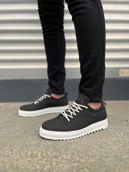 JET-152 Cool Bağcıklı Keten Erkek Günlük Spor Klasik Ayakkabı KBT - Siyah - Resim 2