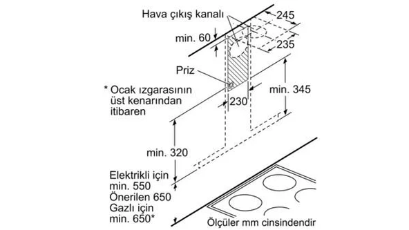 Profilo DVG6D660 Davlumbaz Duvar Tipi 60 Cm - Resim 6