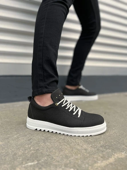 JET-152 Cool Bağcıklı Keten Erkek Günlük Spor Klasik Ayakkabı KBT - Siyah ürün görseli