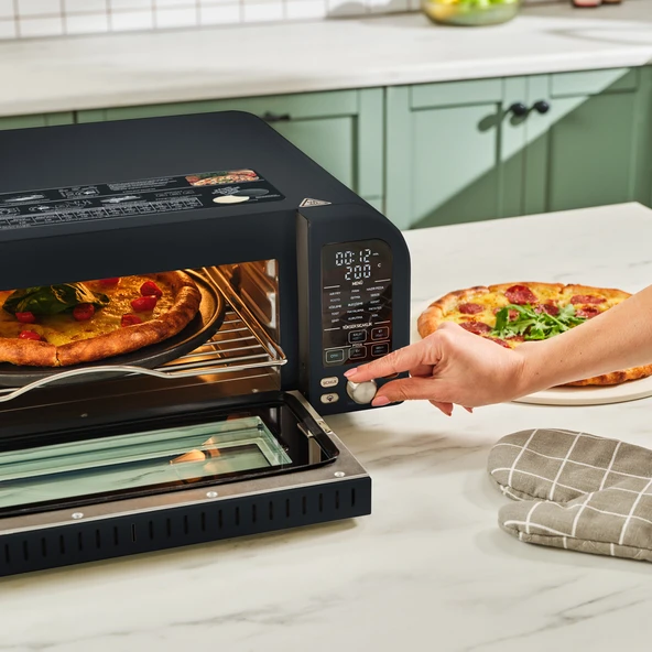 Karaca Multicrust Artisan Retro Pizza Makinesi ve Airfryer Mat Siyah - Resim 4