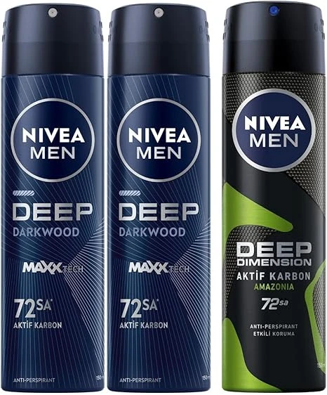 NIVEA Men Erkek Sprey Deodorant Deep Dimension 150 ml X2 + NIVEA Men Erkek Sprey Deodorant Deep Dimension Amazonia 150 ml ürün görseli