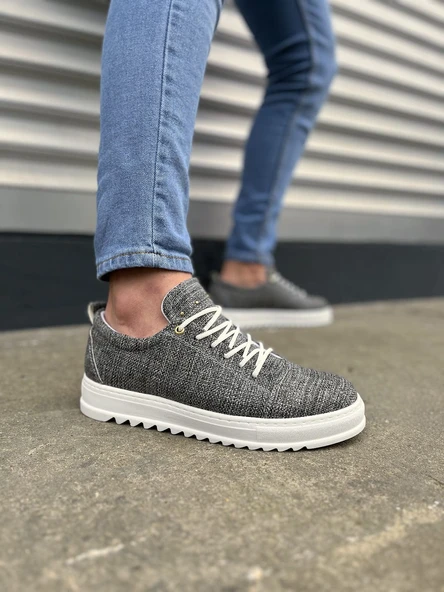 JET-152 Cool Bağcıklı Keten Erkek Günlük Spor Klasik Ayakkabı KBT - Gri ürün görseli