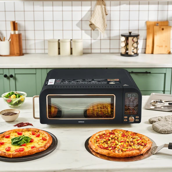 Karaca Multicrust Artisan Retro Pizza Makinesi ve Airfryer Mat Siyah - Resim 2