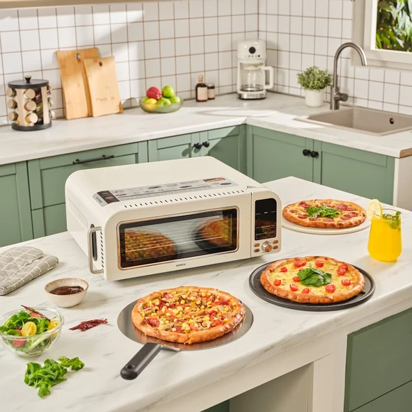 Karaca Vintage Craft Pizza Makinesi ve Airfryer Cream - Resim 2