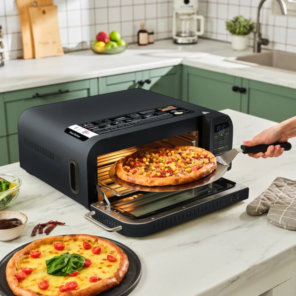 Karaca Multicrust Artisan Retro Pizza Makinesi ve Airfryer Mat Siyah - Resim 3