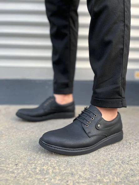 JET-0610 Clasico Bağcıklı Cilt Erkek Günlük Klasik Ayakkabı CST - Mat Siyah - Resim 2