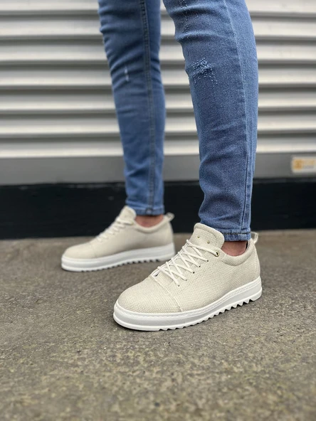 JET-152 Cool Bağcıklı Keten Erkek Günlük Spor Klasik Ayakkabı KBT - Beyaz - Resim 2