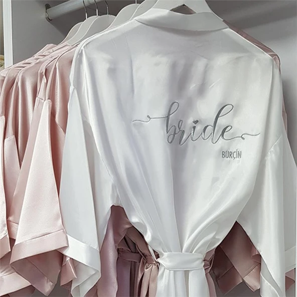Kişiye Özel Nakışlı Gelin Sabahlığı Gümüş Sim İşlemeli - 2