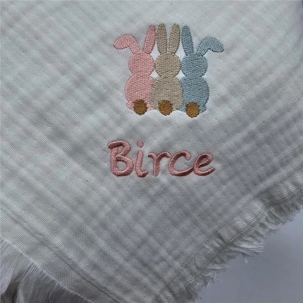 İsimli tavşan desenli 4 kat  müslin battaniye Kız bebek - 2