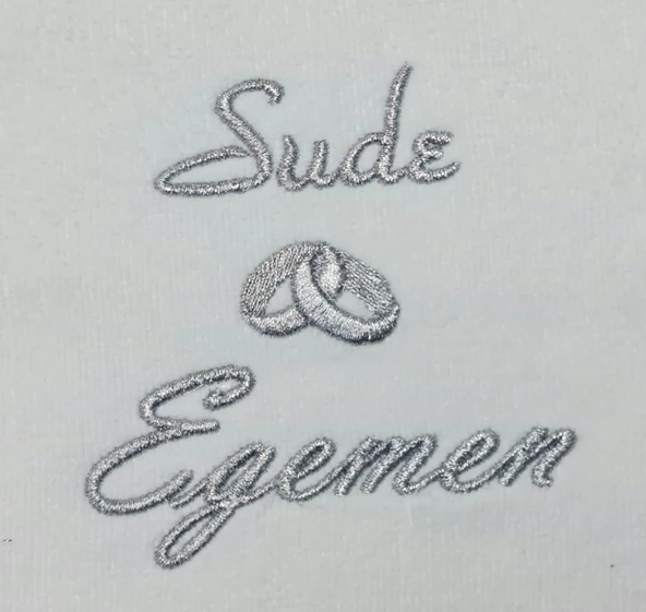İsimli Yüzük Desenli Ekru Kadife Söz Havlusu 30x50 Cm - 2