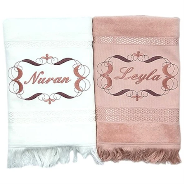 İsim Nakışlı Kadife Yüz Havlusu 2 li Set 50x90 cm - 1