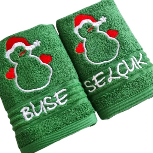 İsim Nakışlı Yılbaşı Havlusu 2 li Set- 30x50cm Yeşil - 2