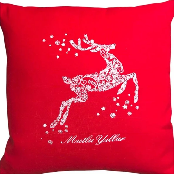 Deer Nakışlı Kırmızı Yastık 40x40 cm - 1