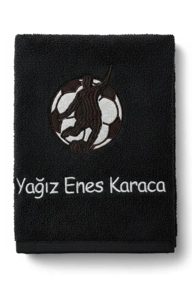 Kişiye Özel İsimli Futbolcu Nakışlı Antrenman Havlusu – Antrasit Sporcu El Havlusu 50x90 cm - 9