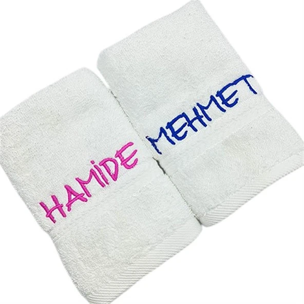 İsimli Nakışlı Beyaz Havlu 2 li set - 2