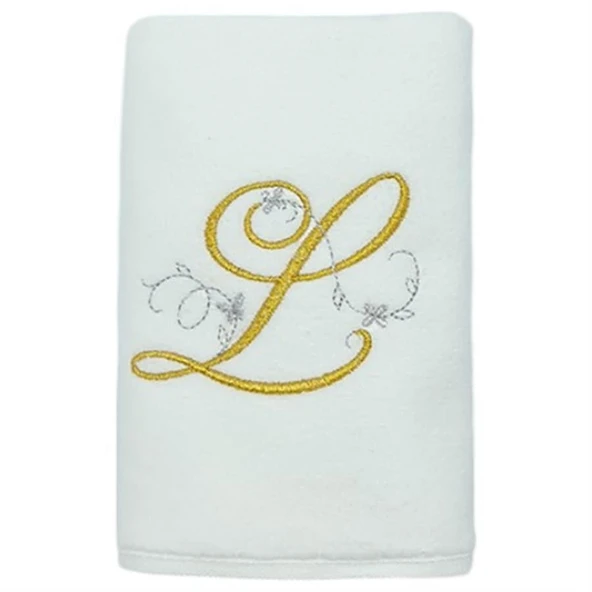 Harf Nakışlı Kadife Beyaz El Havlusu  30x50 Cm - L ürün görseli