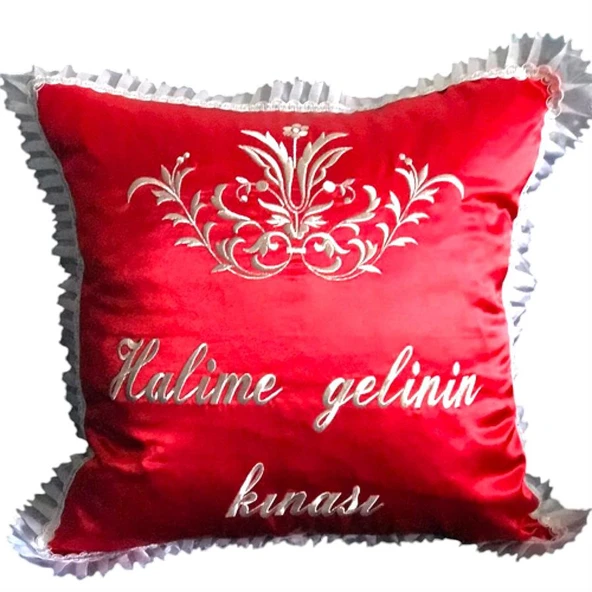 Kişiye Özel Saten Kına Yastığı Kırmızı 40x40 cm - 1