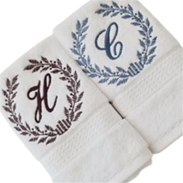 Nakışlı Pamuk-Coton Havlu Harfli 2 li set - Resim 2